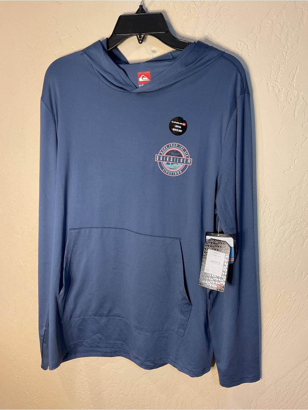 Quiksilver Men’s Slate Blue Hooded Long-Sleeve Pullover large